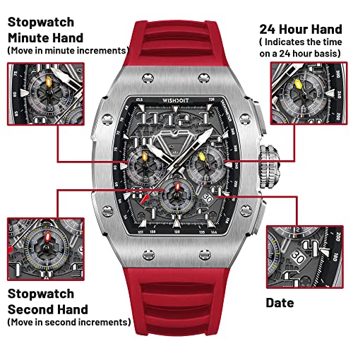 Wishdoit Gt Chronograph Watch Mens Luxury Tonneau Watch Calendar Date Luminous Waterproof Replica Watch For Men Fkm Rubber Strap Sport Dress Casual Wristwatch #TOP5