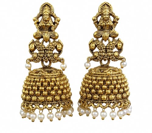 Traditional Goddess Lakshmi Temple Jhumka Earrings for Women - An...