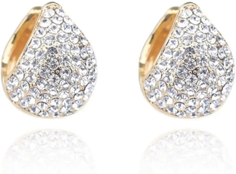Eioi & Lmnm Women's 14K Gold Plated CZ Iced Out Teardrop Chunky Huggie Earrings, Sparkle Gold Crystal Chunky Hoop Earrings, Hypoallergenic Sparkling Gold Clip On Hoop Earrings, Trendy Jewelry Gift for Her