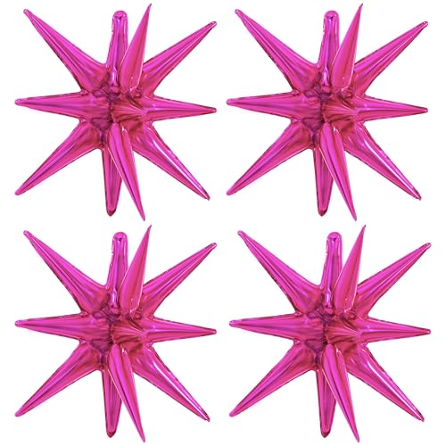 Image of TONIFUL 4 Pcs Explosion Star Balloons Hot Pink Foil Balloon Party Decor | 22 Inch Large Mylar Star Balloon for Girls Women Birthday Wedding Bridal Shower Baby Shower Anniversary Photo Booth Supplies