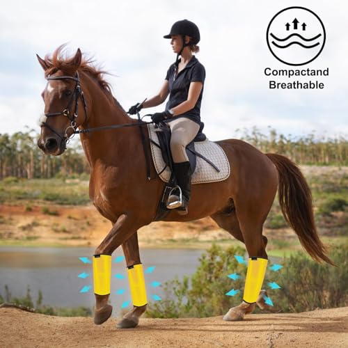 Image of FOXLVDA Horse Fly Boots (Set of 4) - Comfortable Horse Wraps | with Mesh & Metal Support Bars to Reduce Stomping and Leg Fatigue, for Ponies under 14.2hh, Medium