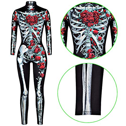 Miniatura 5 de Neusky Disfraz De Esqueleto Para Mujer, Perfecto Para Halloween, Navidad, Carnaval O Fiestas Temáticas Talla L, Color Rosa
