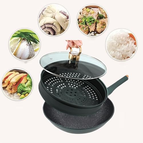Wok con fondo plano antiadherente y vaporizador miniatura 3