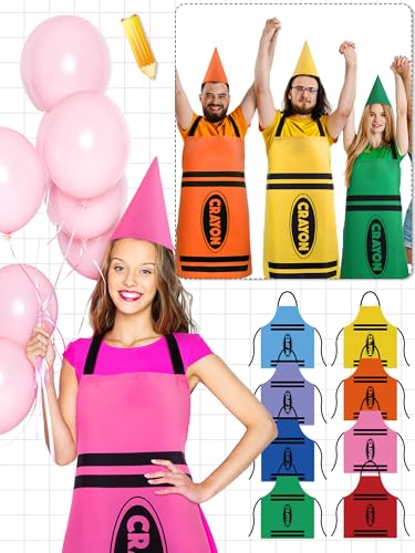 Mepase 8 Set Color Crayon Apron and Funny Gnome Cone Hats for Costume Set for Adults Fancy Dress Outfit Halloween Cosplay4