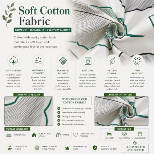 Image of IVAZA 240 TC Soft Ezyption Cotton Floral Print King Size Bedsheet - with 2 Pillow Covers, Hypoallergenic, Brethable, (Size- 90 x 90 Inch) Grey Leaf