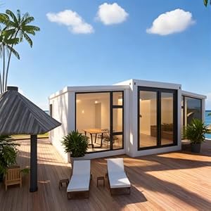 Prefab Tiny Home for Adults – Foldable Modular Container House with Bedroom, Bathroom & Kitchen | Portable Prefabricated Living Unit with Porch, Customizable Modular Tiny House Design