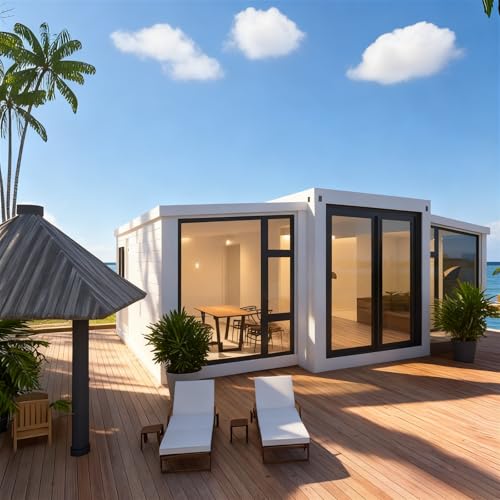 Prefab Tiny Home for Adults – Foldable Modular Container House with Bedroom, Bathroom & Kitchen | Portable Prefabricated Living Unit with Porch, Customizable Modular Tiny House Design