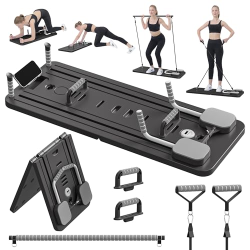 JANUA Pilates Board - Pilates Reformer Set, Multi-Purpose Foldable Pilates Reformer Board for Home, 5 in 1 Pilates Sliding Board (Black Set)