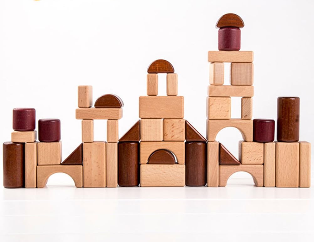 Blocchi da Costruzione Creativi Montessori, Set di Costruzioni in Legno, Regalo per la Classe della Scuola Materna per Bambini