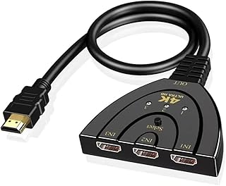 HDMI Splitter 4K HDMI Switch 3 in 1 Out HDMI Switch 3-Port HDMI Switch Selector HDMI Switch Supports 4K 3D, HDCP2.2 HDMI2.0 HDR (1Pack)