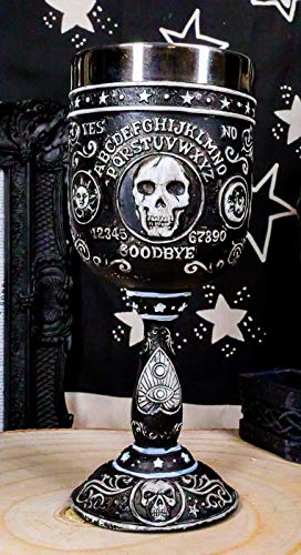 Ebros Wicca Occult Gothic Alchemy Ouija Spirit Board Sigil Skulls Scroll Sculpted Wine Goblet 7Oz Wine Beverage Chalice Cup Ossuary Halloween Ritual Drinkware #TOP11