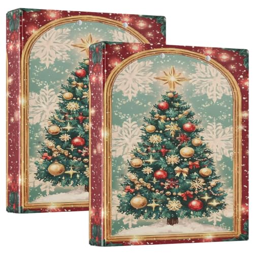 Image of Festive Christmas Tree Snowflakes 3 Ring Binder with 2 Interior Pockets 1.5 inch Binders 3 Ring Heavy Duty Fit 8.5 inch x 11 inch Letter Size for Office School, 2 Pack