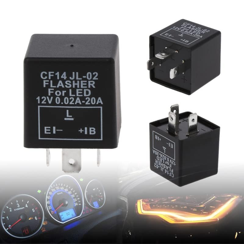 LED 12V Indicator Relay Load Independent 0.02-20A 3 Pin CF14 Electronic Flasher Relay Fits for Car Vehicle Turn Signal & Hazard Warn