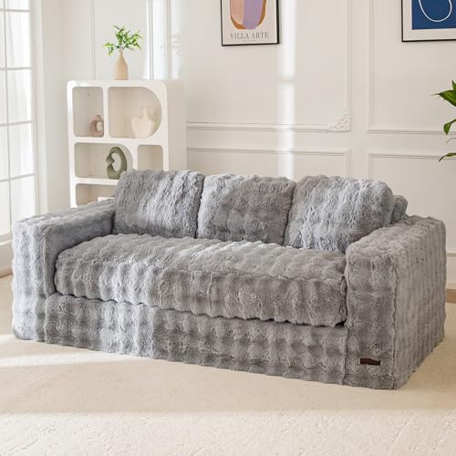 Image of MAXYOYO Loveseat Sofa Couch, Upholstered Bean Bag Chair Cloud Seat for Adults, Boneless Couch with Cushion & Pillows, Sofa in A Box, No Assembly Required, Bubble Grey, 3-Seat