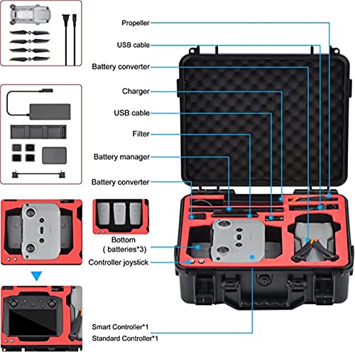 Image of Careflection Waterproof Hard Carrying Abs Double Layer Case-Can Hold Tablets,Landing Pad,Tablet Holder and Other DJI Accessories for DJI Mavic Air 2 / Air 2S (Abs), Black