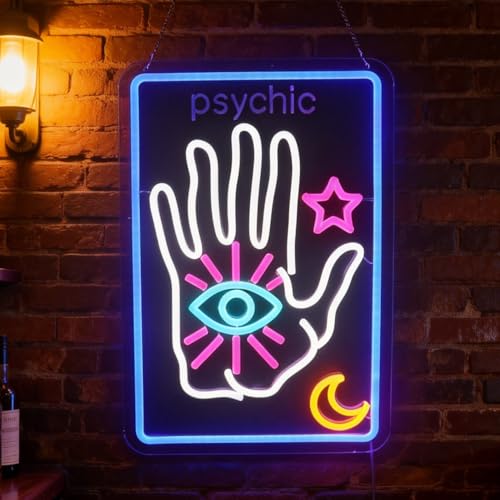 Image of Psychic Tarot Card Neon Sign, Moon Star Decorations Light Up Signs,Fortune Teller Sign,Psychic Reader, Tarot Card Led Sign