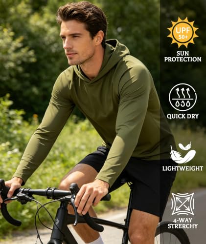 Image of Hoodies for Men UPF 50+ Sun Protection Fishing Shirts Long Sleeve Lightweight Rash Guard Shirt UV SPF Sweatshirt