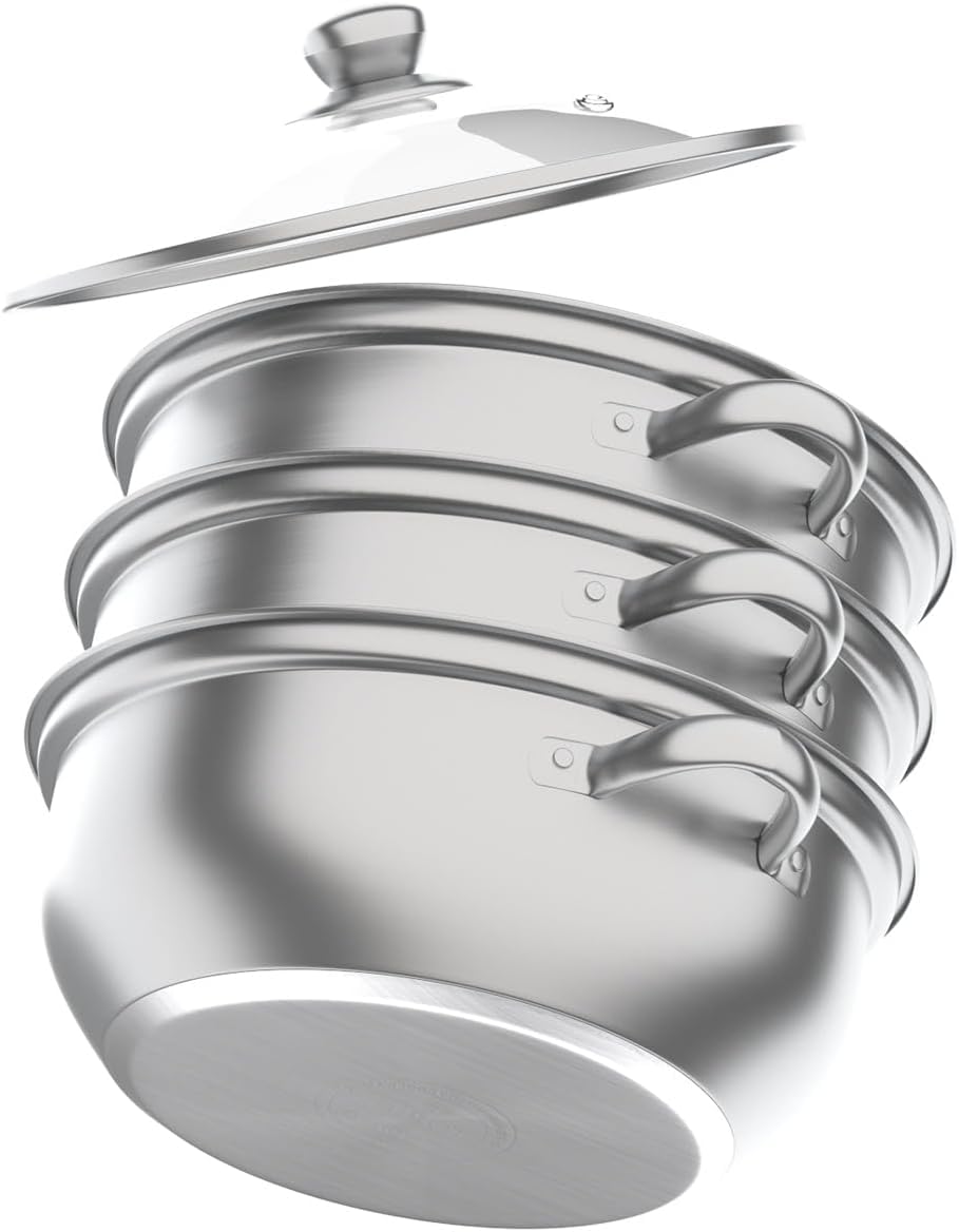 蒸鍋 蒸し鍋 蒸かし器 ガラス鍋蓋付ステンレス ガラス鍋蓋付 3段 28cm Amazon | ガラス蓋付きステンレス蒸し器 3 段ステンレス蒸し器