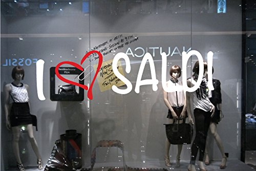 Scritte Prespaziate:"I LOVE SALDI". Adesivo4You (120x65 cm., Bianco-Rosso)