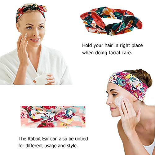 Image of DRESHOW Boho Bow Headbands for Women Vintage Flower Printed Yoga Hairband Elastic Rabbit Ear Head Wrap 6 Pack