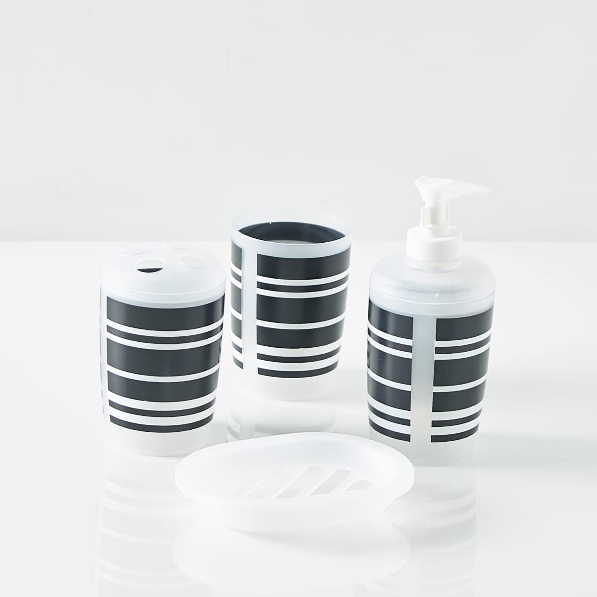 Home Box 4-Piece Striped Bath Accessory Set 16.5 X 11 X 11 Cm Black/White