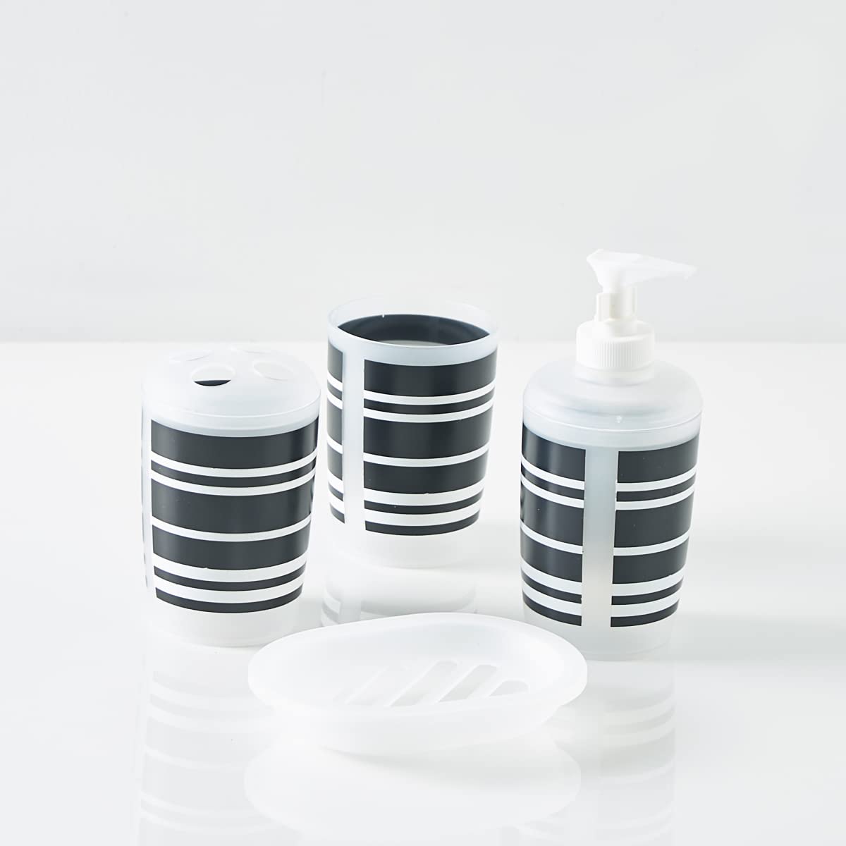 Home Box 4-Piece Striped Bath Accessory Set 16.5 X 11 X 11 Cm Black/White