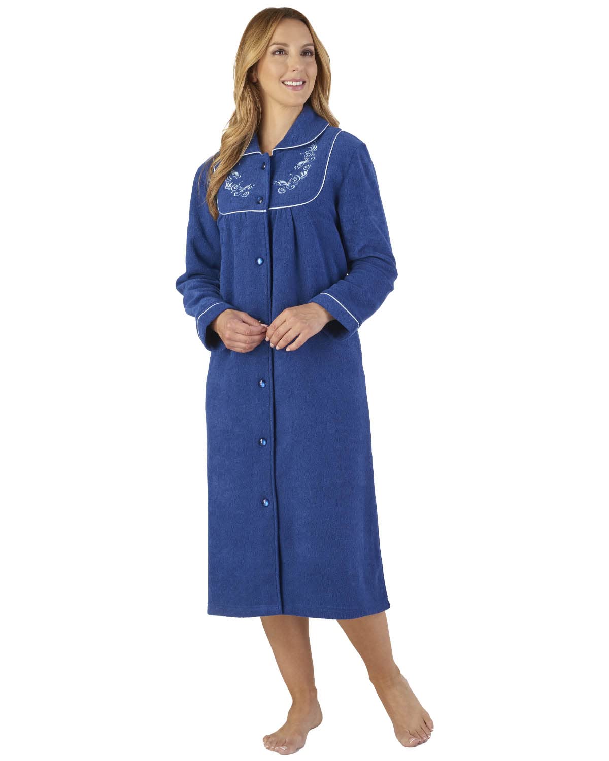 Slenderella Boucle Fleece Button Robe HC2326 Navy Small