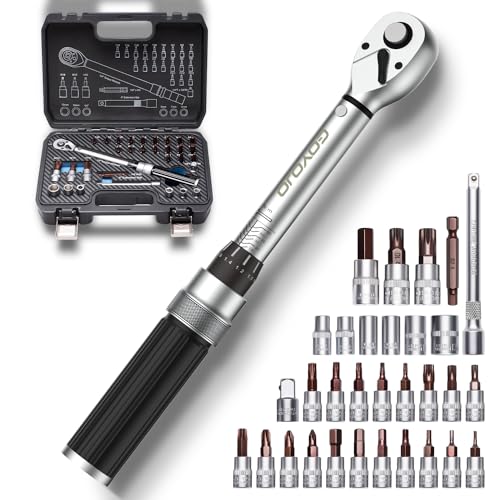 GOYOJO 32-Piece 1/4" Torque Wrench Set 1.5–17.7 ft-lbs/2–24 N.m, Chrome Vanadium Steel, Includes 1/4" & 3/8" Sockets, 4-Inch Extension - Versatile for Automotive, Cycling & DIY by GOYOJO - Used condition - US$32.46