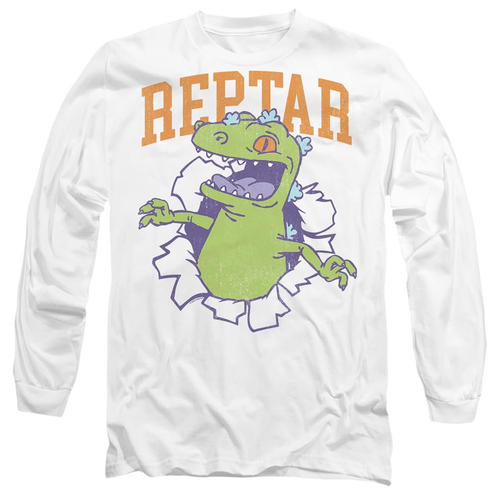 Rugrats Reptar Shirt, Rip Mens Long Sleeve T Shirt, White, Small