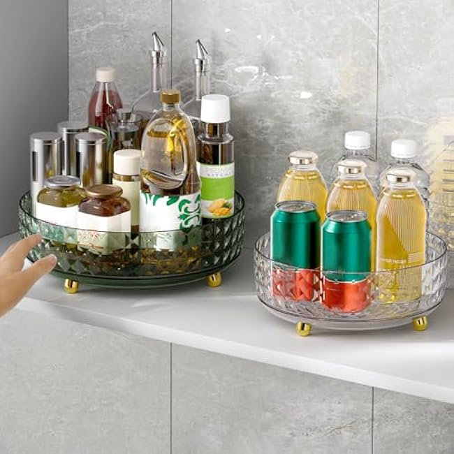 Non Skid Lazy Susan Turntable, 1 Tier Non Skid Spice Rack Turntable, 9 Inch Spinning Organizer, 360 Degree Rotating Seasoning Organizer for Kitchen, Pantry Cabinet Refrigerator, Clear