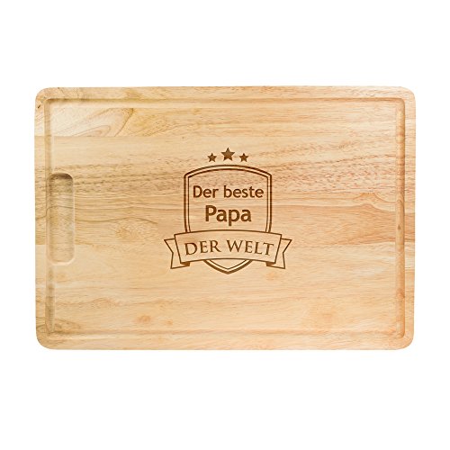 Crazy Kitchen  Großes Schneidebrett aus Holz mit Gravur  Bester Papa der Welt  Standard  Küchenbrett  Saftrille  Tranchierbrett als Geschenkidee zum Vatertag  Geburtstagsgeschenk für Männer