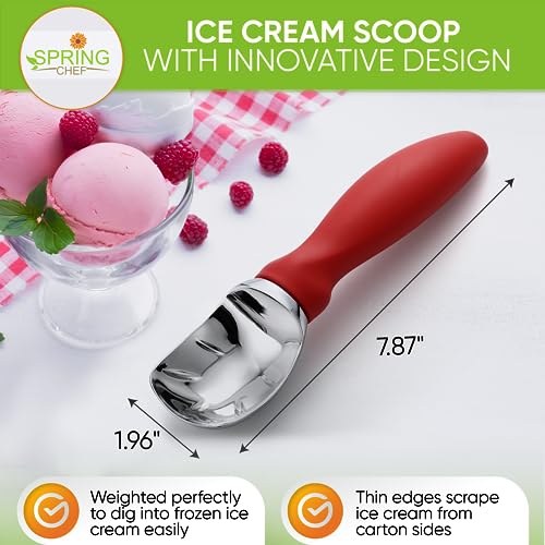 Image of Spring Chef Heavy Duty Metal Ice Cream Scoop with Soft Grip Handle, Red