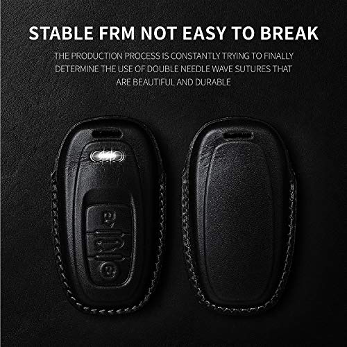 Image of Tukellen Compatible with Audi Key Fob Cover Genuine Leather with Keychain,Leather Key Case Key Shell Compatible with Audi R8 Q5 Q7 S3 S4 S5 S6 S7 S8 SQ5 RS5 RS7 A4 A5 A6 A7 A8 Keyless Entry-Black