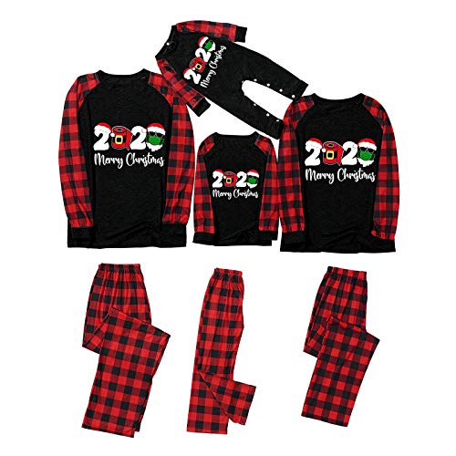 MONISE Matching Family Christmas Pajamas Sets Christmas PJ's with Red Plaid Long Sleeve Tee and Pants Loungewear