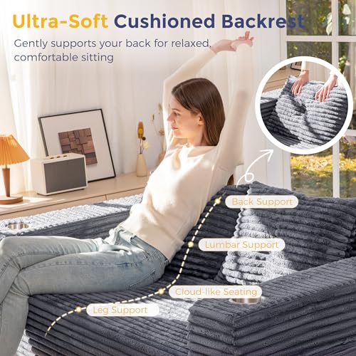 Image of MAXYOYO 63 inch Boneless Loveseat Sofa Couch for Small Spaces, Mini Love Seat Floor Couch with Cup Holders and Pillows, 2-Seater Upholstered Cloud Couch for Bedroom Apartment, No Assembly Required
