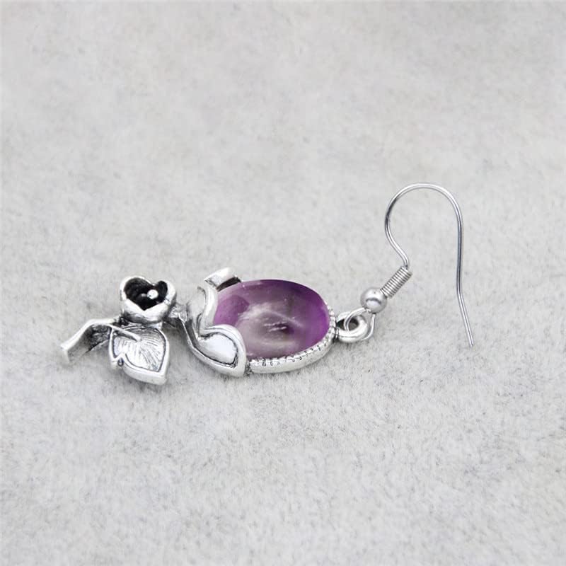 Miniatura 4 de Natural Stone Amethysts Quartz Rose Flower Pendant Earrings For Women Antique Silver Plated Tiger Eye Fashion Earring Jewelry