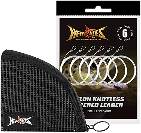 HERCULES Pre-Tied Loop Fly Fishing Leader 6 Pack with Tapered Leader Wallet, 7.5FT - 4X 5X 6X