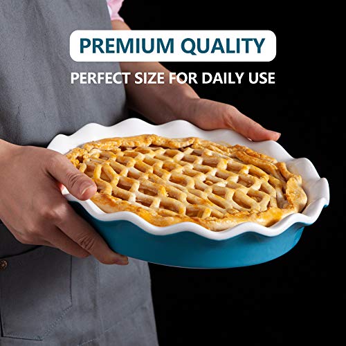 Jemirry Ceramic Pie Pan, 10 inch Pie Dish Pie Plates Round Quiche Pan Baking Dish for Pot Pies Cake Pizza Dessert -Light Blue