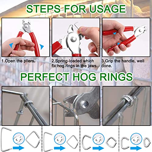 Image of 1000Pcs 1 inch Galvanized Hog Rings Assortment Kit, Professional Hog Rings Installation Kit for Bungee Shock, Cords, Animal Pet Cages