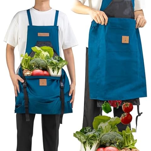 Berry&Bird Harvest Apron, Canvas Gardening Apron with Pockets and Harvesting Pouch Waterproof Harvesting Apron Cover