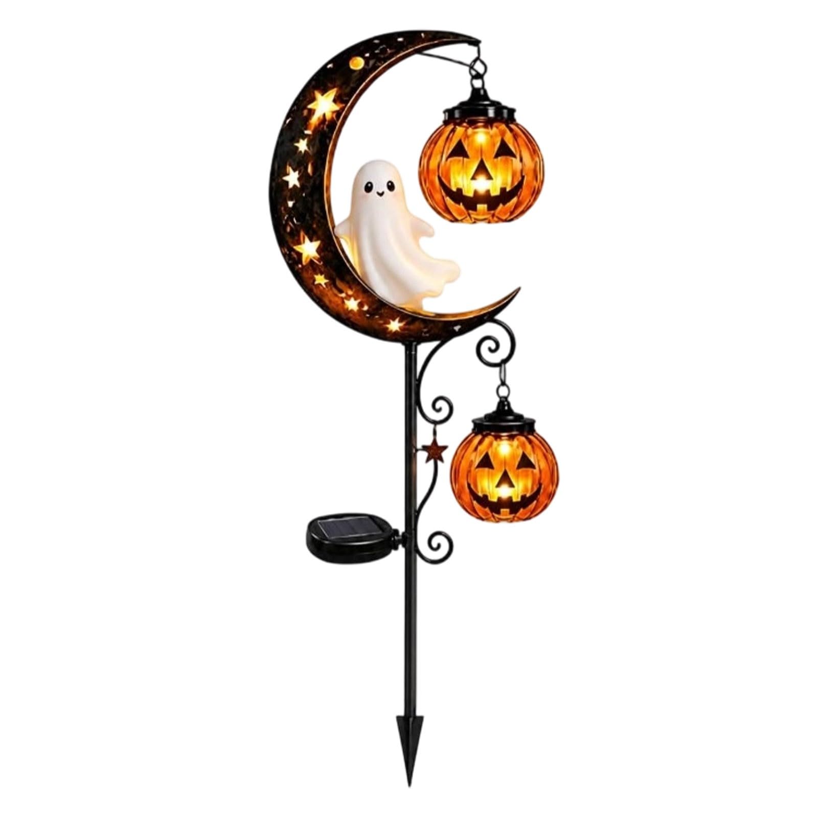 Halloween Solar Garden Stake Light, Black Cat Pumpkin Moon Warm Lantern, Metal Yard Stake Ornament, Party Decorative for Pathway Patio Lawn Decor