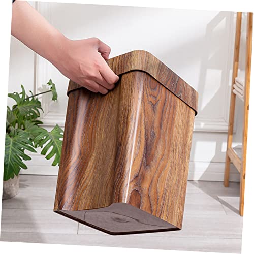 Caneca de basura rectangular con diseño madera para hogar miniatura 2