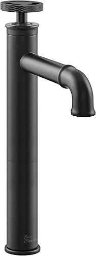 Avallon - Grifo de baño de arco alto con un solo agujero, rueda de un solo mango, color negro mate con asas azules