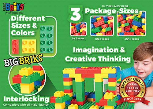 Strictly Briks - Big Briks Set - 204 Pieces - Blue, Green, Red, & Yellow - Large Building Blocks For Ages 3 And Up #TOP5