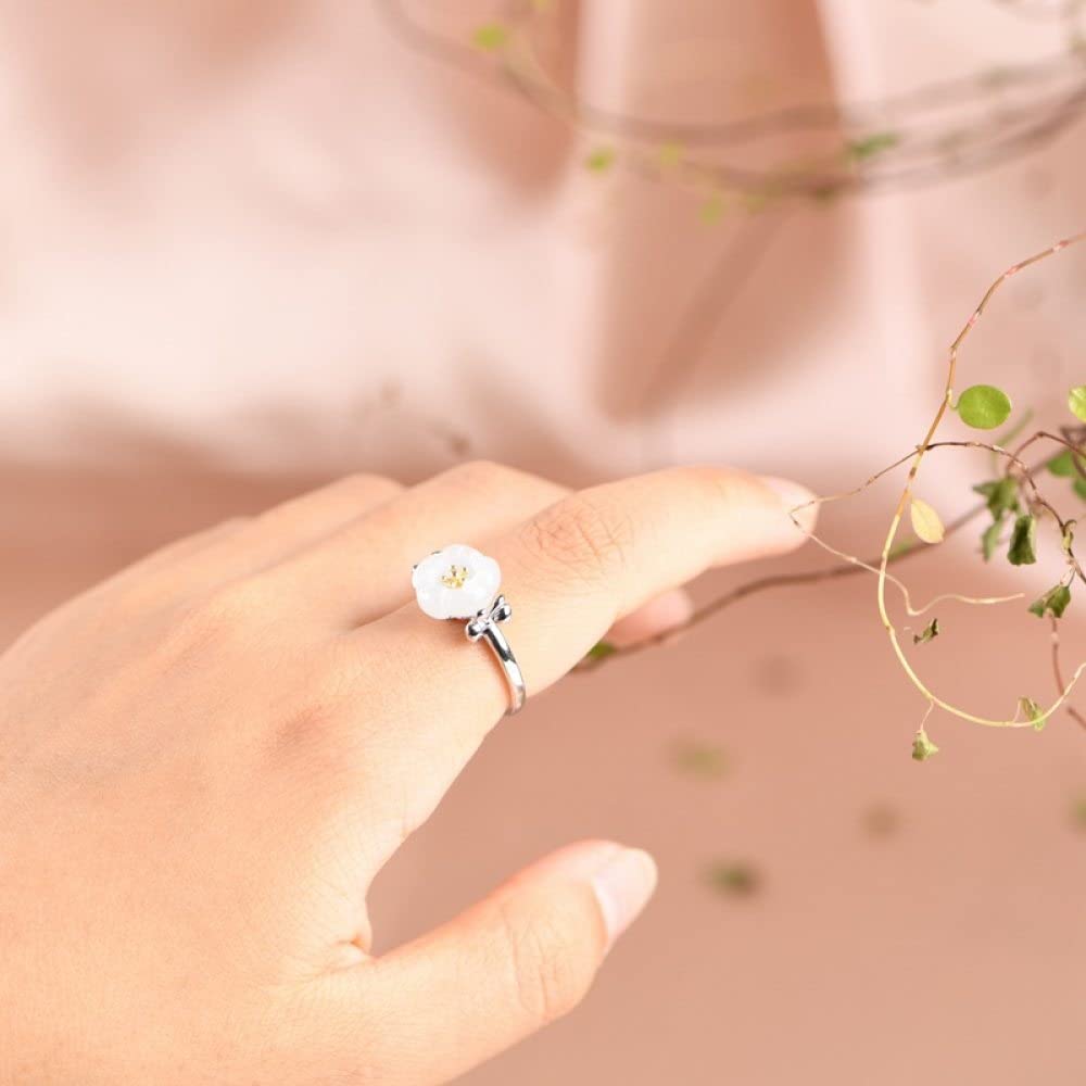 Anello in Argento Sterling 925,Anelli in Argento Sterling Donna 925 Anelli Regolabili in Fiore di Giada di Hetian Anelli Regolabili con Temperamento A Farfalla Knot Gioielli con Fascino Energetico R
