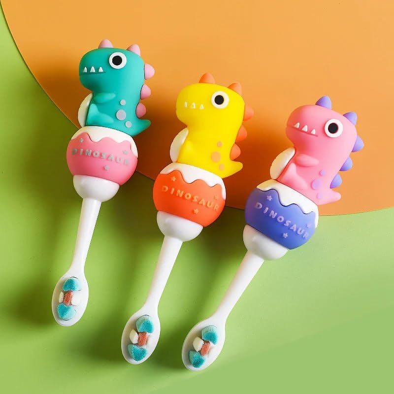 Kids Toothbrush with Dinosaur Theme Handle, Soft Bristles, BPA-Free, Ergonomic Grip for Toddlers and Children, Multi-Color (PACK OF-1)-image-35