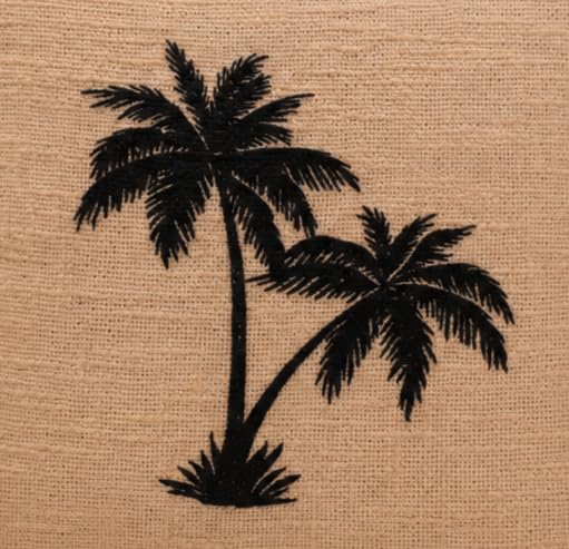 Image of Pink Meadow Bloom Embroidered & Midnight Palms Fringed Cushion Cover | Hidden Zipper | Pack of 1 (Midnight Palm)