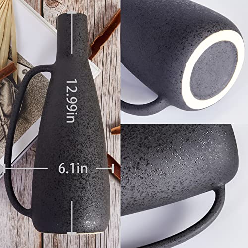 Blossome Ceramic Black Vase, Height 13”, Large Handle, Stylish Matte Glaze, Rustic/Farmhouse Pottery, Modern And Simple Centerpiece, Coffee Table And Mantel Décor, Watertight #TOP5