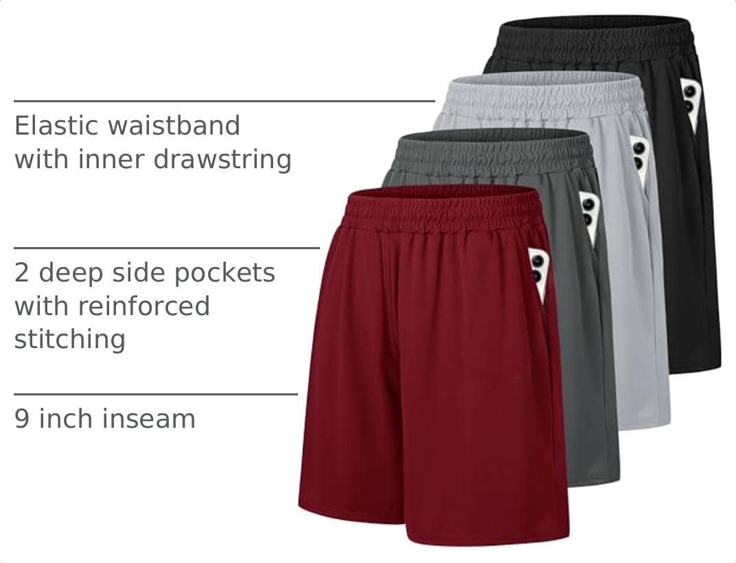 4 Pack Gym Mens Shorts - Basketball Athletic Shorts Fitness Clothing view 4