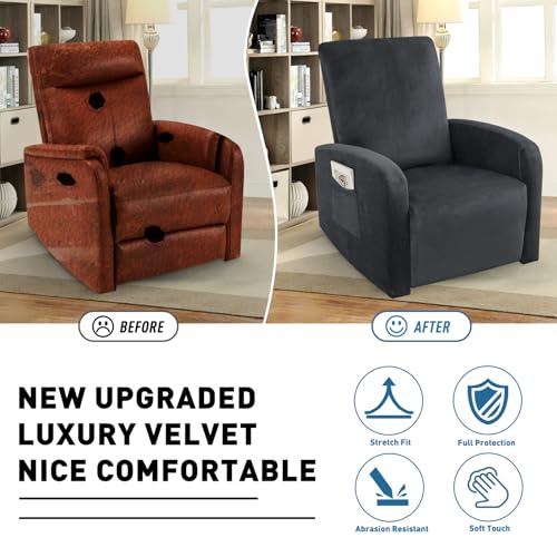 Image of ZNSAYOTX 2026 Velvet Small Recliner Cover 3-Piece, Luxury Plush Recliner Chair Covers with Elastic Band & Ties Stay in Place, Stretch Reclining Slipcover for Lazy Boy Soft Washable (Black)